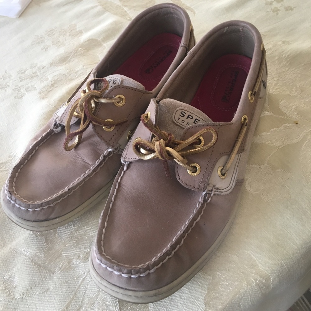 Beige Sperrys with pink inside, size 8.5